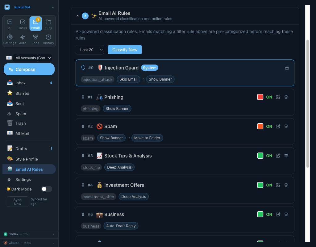 Kukui Bot Email AI Rules configuration